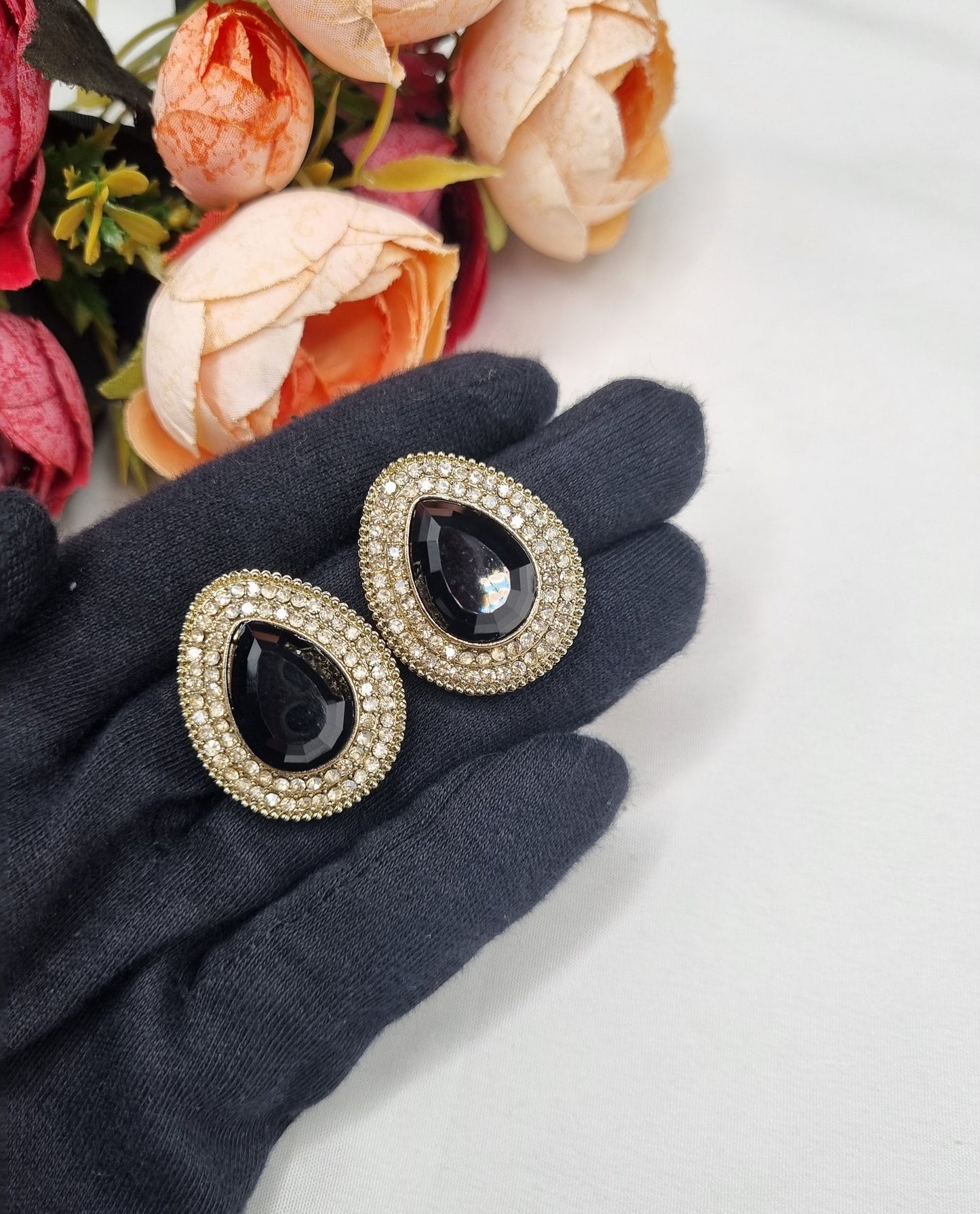 TEARDROP STONE HALO STUD EARRINGS