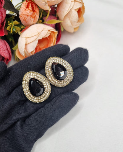 TEARDROP STONE HALO STUD EARRINGS