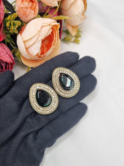 TEARDROP STONE HALO STUD EARRINGS