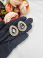 TEARDROP STONE HALO STUD EARRINGS