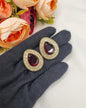 TEARDROP STONE HALO STUD EARRINGS