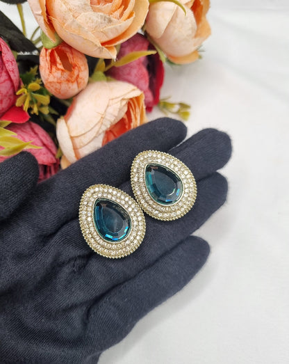 TEARDROP STONE HALO STUD EARRINGS