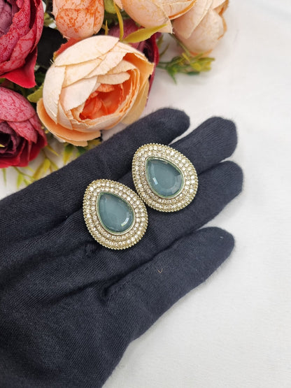 TEARDROP STONE HALO STUD EARRINGS