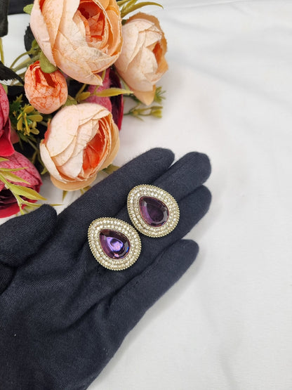 TEARDROP STONE HALO STUD EARRINGS