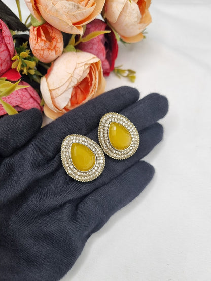 TEARDROP STONE HALO STUD EARRINGS