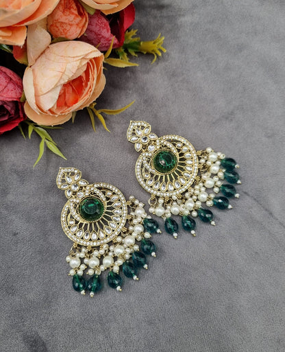 INTRICATE CHANDBALI DROP EARRINGS WITH BEAD CLUSTERS