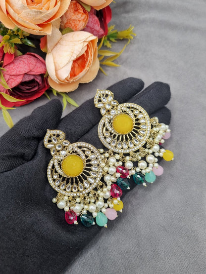 INTRICATE CHANDBALI DROP EARRINGS WITH BEAD CLUSTERS