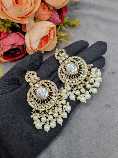 INTRICATE CHANDBALI DROP EARRINGS WITH BEAD CLUSTERS