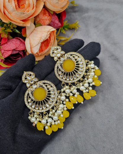 INTRICATE CHANDBALI DROP EARRINGS WITH BEAD CLUSTERS