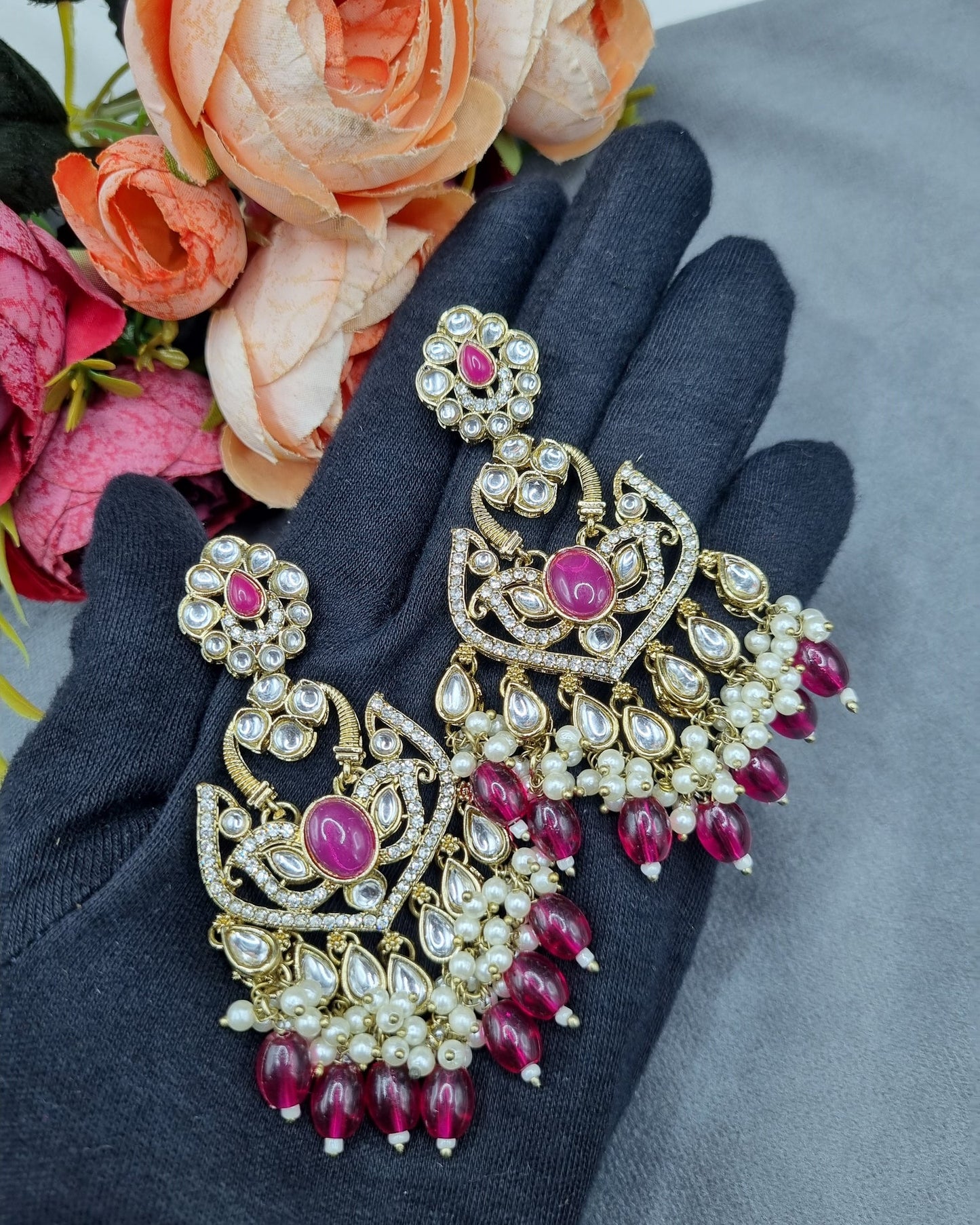 Statement Drop Earrings with Bead & Pearl Fringe