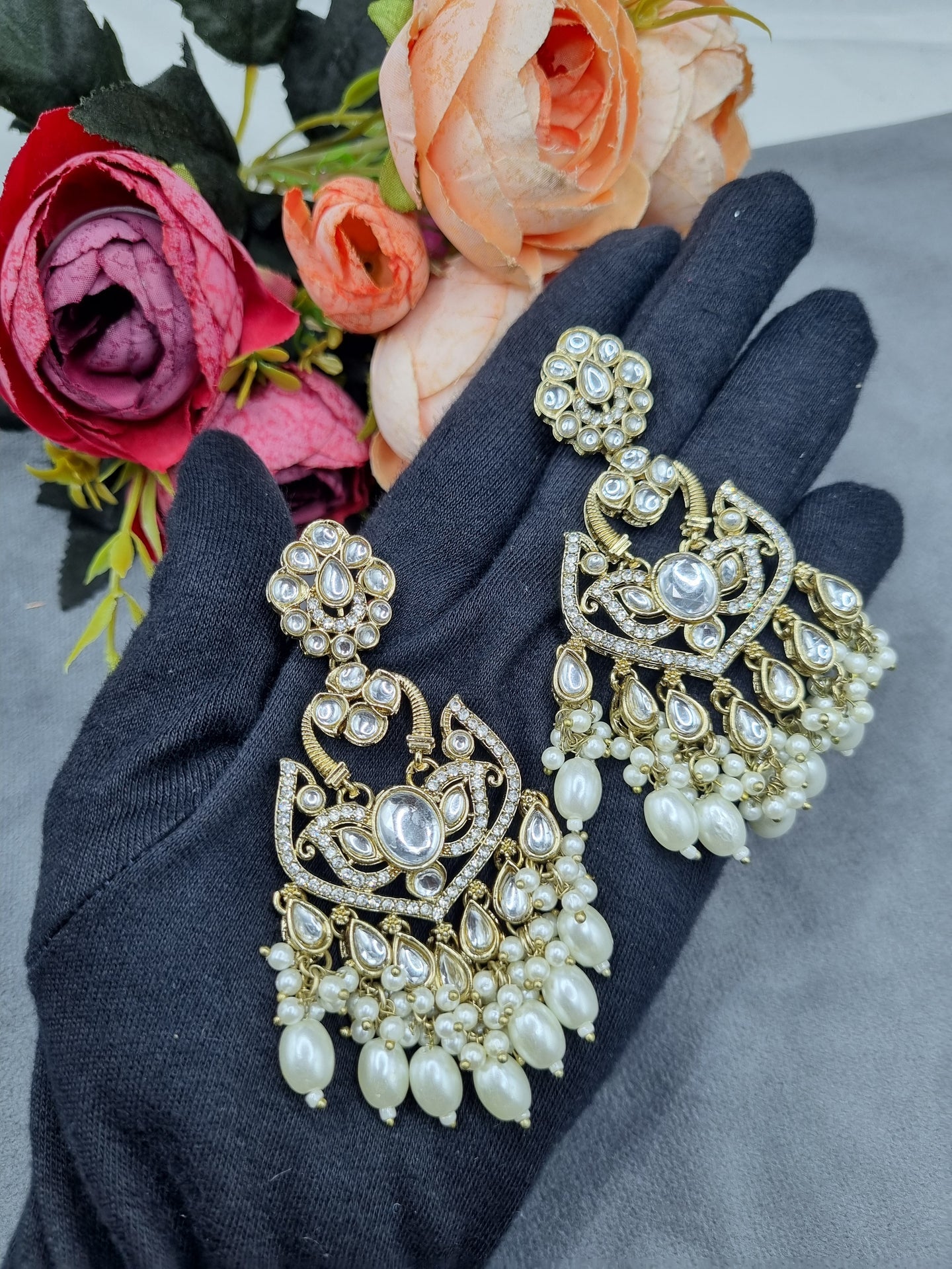Statement Drop Earrings with Bead & Pearl Fringe