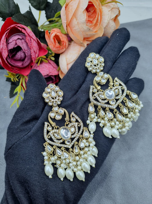 Statement Drop Earrings with Bead & Pearl Fringe