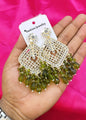 Square Emerald Green Crystal  Kundan Drop Earrings Gold Plated Jali Work Dangles