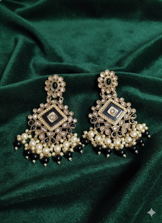 Blush Pink Enamel Floral Pearl Drops Earrings
