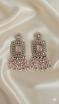 Pastel Pink & Gold Rectangle Chandelier Earrings