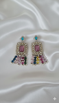 Pastel Pink & Gold Rectangle Chandelier Earrings