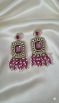 Pastel Pink & Gold Rectangle Chandelier Earrings