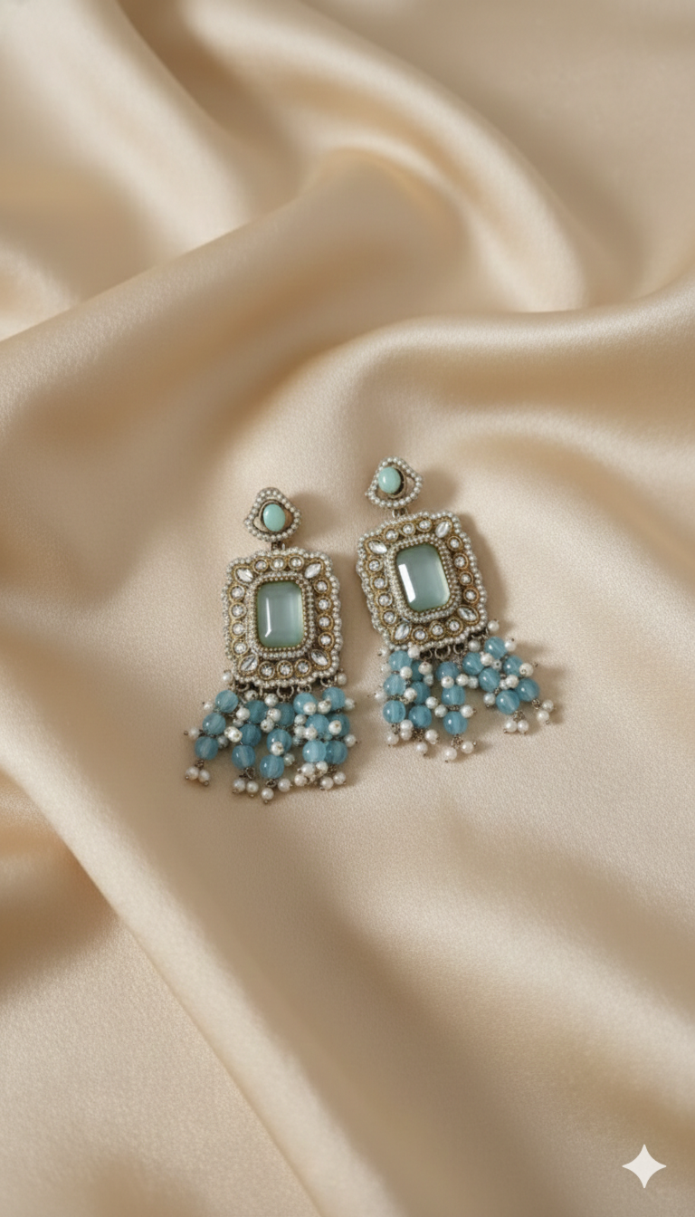 Pastel Pink & Gold Rectangle Chandelier Earrings