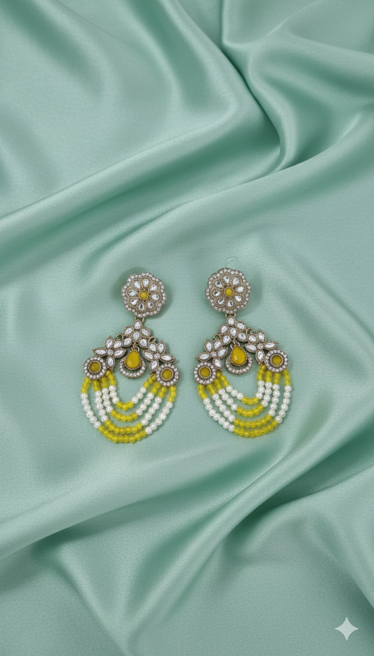 Emerald Green Multi-Strand Pearl Beaded Dangles Earrings