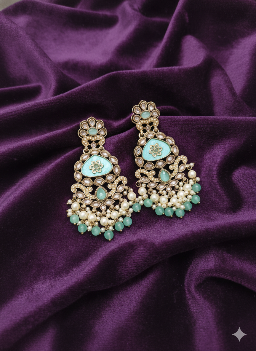 Heritage Emerald Green Floral Chandelier Drops Earring