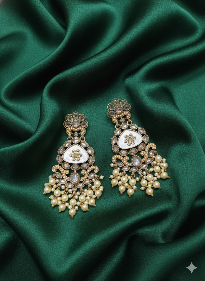 Heritage Emerald Green Floral Chandelier Drops Earring