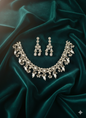 "Maharani" White Pearl Floral Choker & Crystal Drop Set
