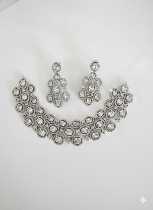 Marquise & Oval Cut Bridal Cluster Jewelry Parure