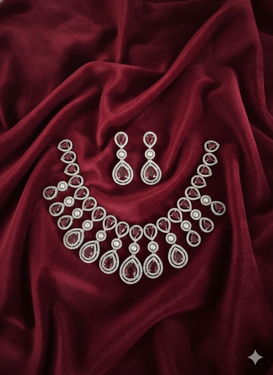 American Diamond Jewellery set With Drop Necklace & Earrings For Woman