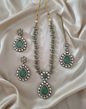 Emerald Green Antique Gold Necklace Set with Maang Tikka & Earrings