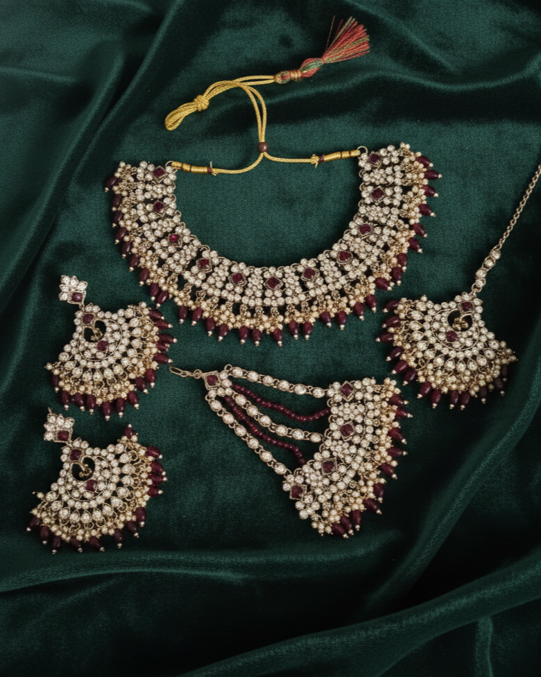 Bridal Collection Choker Necklace Set With Dangle Drop Earring For Woman