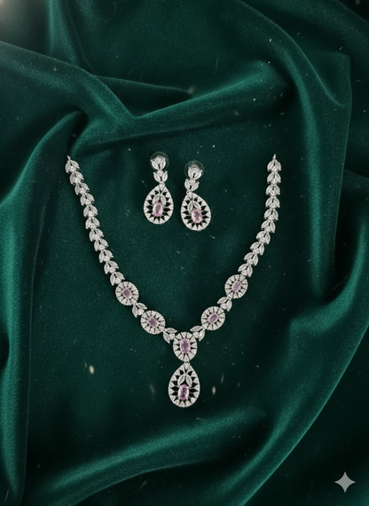 Elegant Baby Pink AD Drop Necklace Set