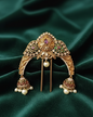 Vintage Gold Temple Hair Brooch  Traditional Stone Encrusted Jhumka Hair Pin