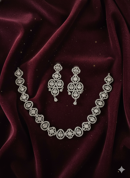 Luxurious White Stone Cluster Necklace Set