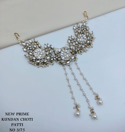 Heritage Floral Kundan Choti Patti with Hanging Pearl Strands