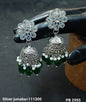 Silver Floral Jhumkas with Green Drops