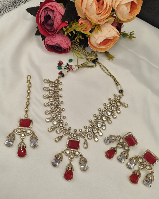 Kundan Choker, Drop Earrings & Maang Tikka Ensemble