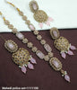 Elegant Kundan Jewelry Set With Necklace Drop Earrings And Tikka For Woman