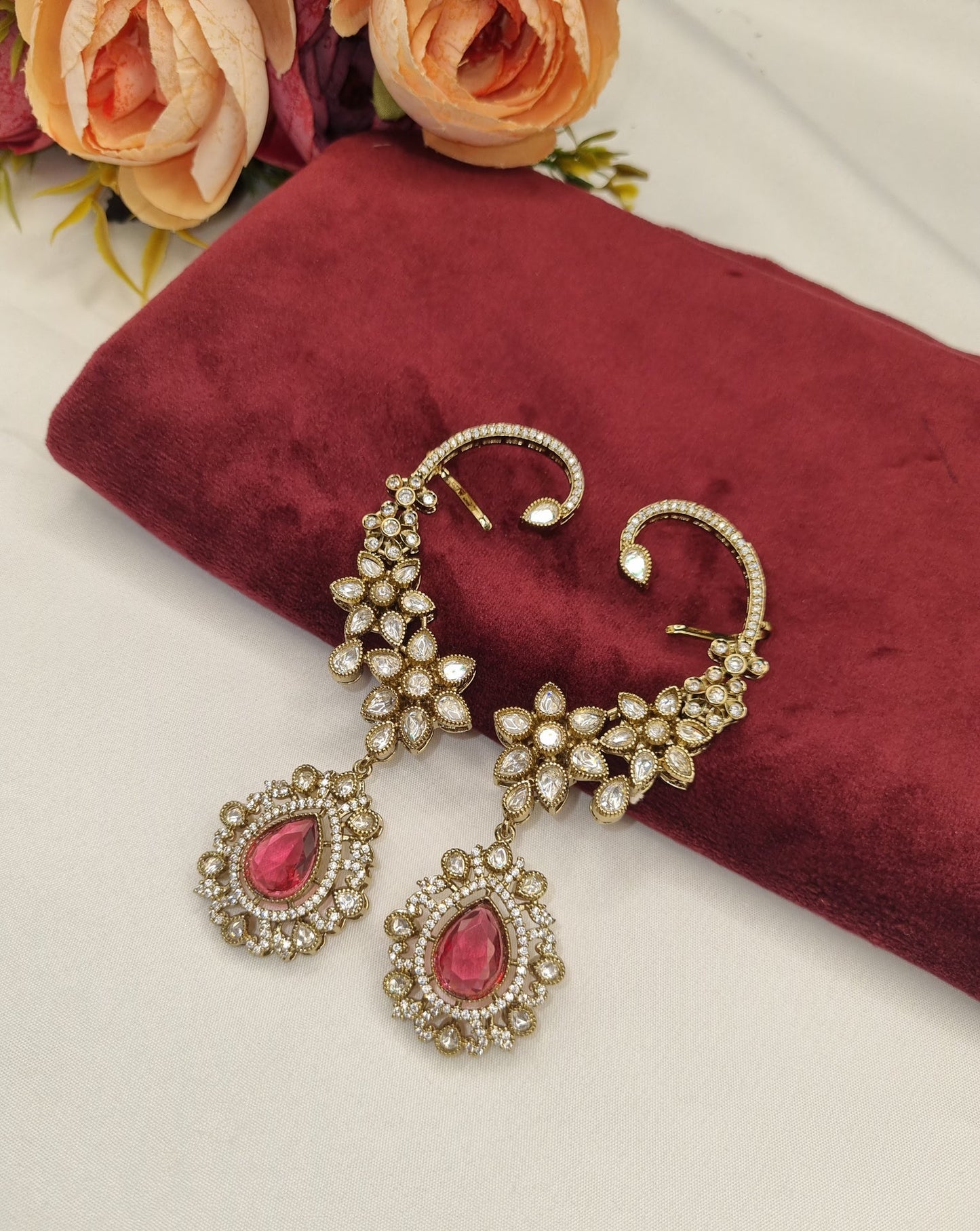 Floral Vine Medallion Ear Cuffs
