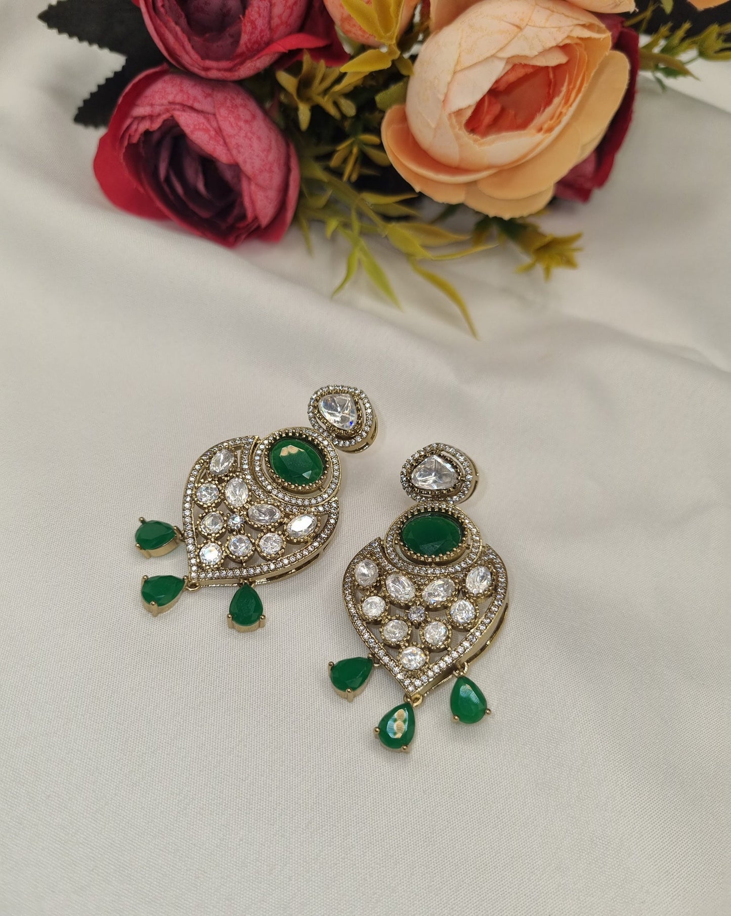 Heritage Heart Shield Kundan Earrings