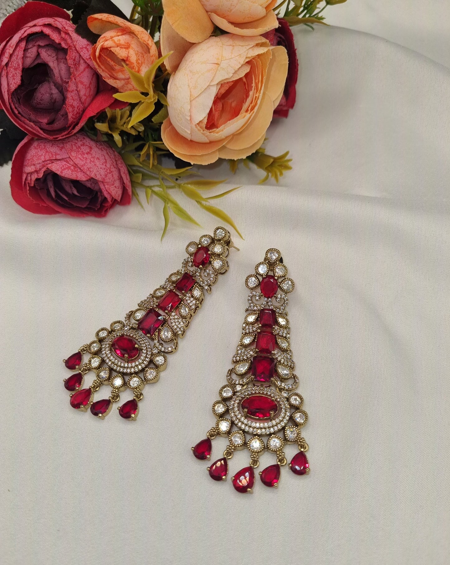 Kundan Long Linear Chandelier Earrings