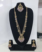 Rose Petal Pink Stone Long Necklace Set with Jhumkas