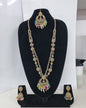 Rose Petal Pink Stone Long Necklace Set with Jhumkas