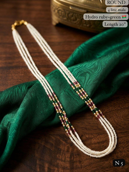 Elegant 4-Line White Bead Mala Necklace – 20" Lenght  Festal Kantha Mala