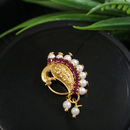 Pearl Nath - Festive Multi-Stone Clip-On Nose Ring for Weddings