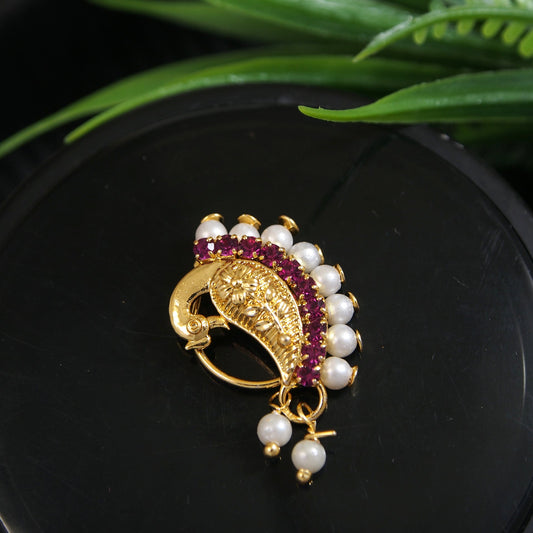 Pearl Nath - Festive Multi-Stone Clip-On Nose Ring for Weddings