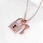 Rose Gold Plated Lock and Key Necklace  Pave Crystal Padlock Pendant with Heart Detail Key