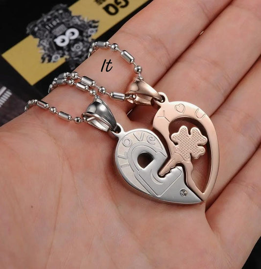 Rose Gold Two Souls Pendant Matching Couple Necklace Set For Couples