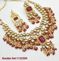 Kundan Choker Necklace Set with Ruby Red Accents & Pearl Droplets
