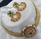 Copper Gold-Plated Bead Necklace with Ruby & Emerald Stones