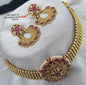 Copper Gold-Plated Bead Necklace with Ruby & Emerald Stones